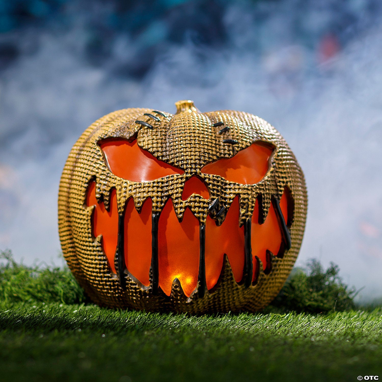 Flaming Burlap Pumpkin Decor