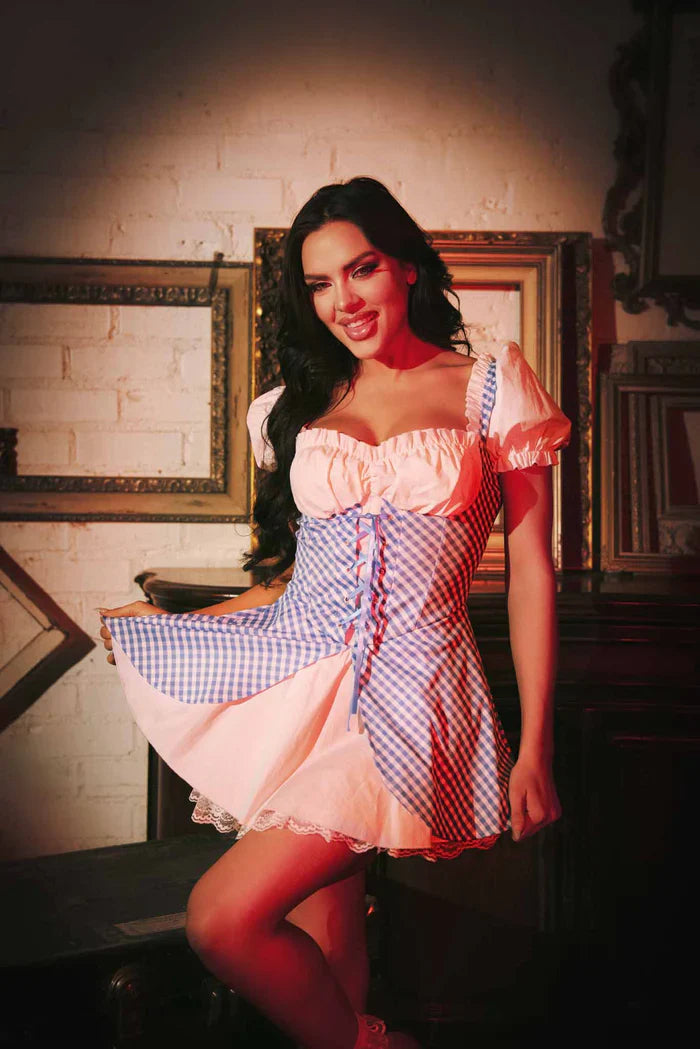 Gingham Lace-Up Dress