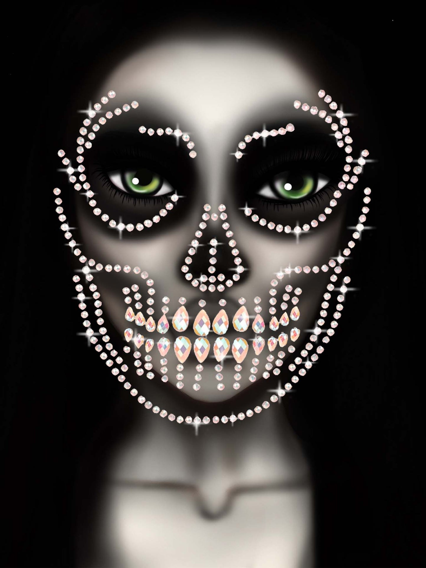 Glow in the dark skull face jewels sticker