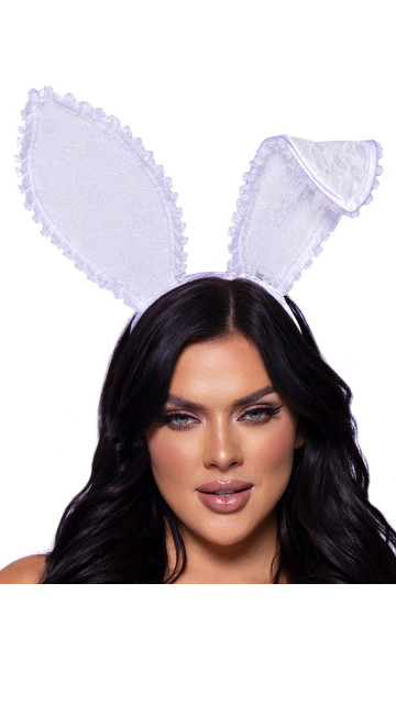 Ruffle Trimmed Bendable Lace Bunny Ears Headband - SoulofHalloween