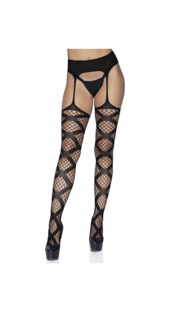 Faux Wrap Industrial Net Garter Belt Stockings