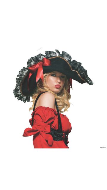 Women's Swashbuckler Hat w/ Lace Trim & Satin Bow