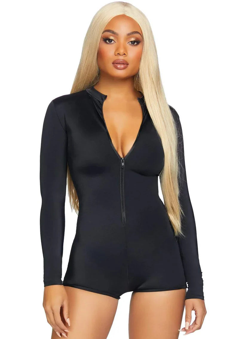 Zipper Front Long Sleeve Romper