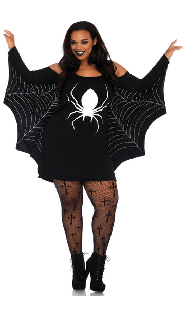 Plus Jersey Spider Web Dress With Wings - SoulofHalloween