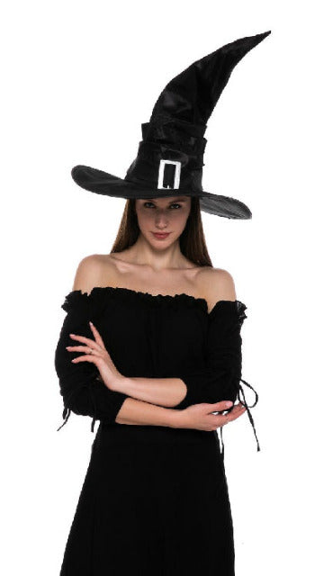 Large Ruched Black Witch Hat Role Play Cosplay Accessories - Adult - SoulofHalloween