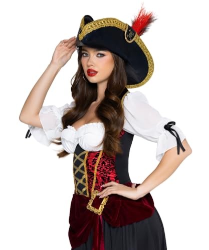 Pirate Hat With Skull Accent & Faux Feather Detail