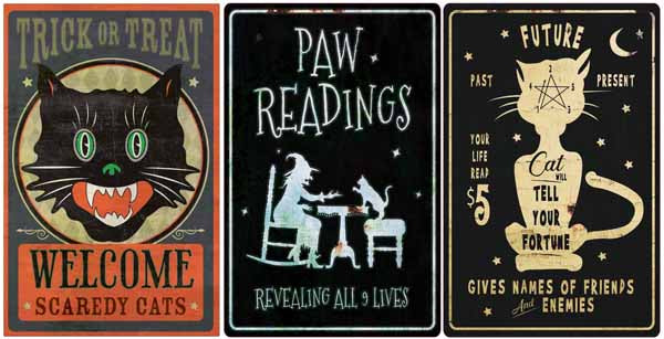 Halloween Cat Metal Wall Sign Set