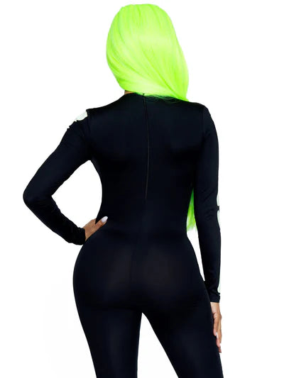 Spandex Printed Glow-In-The-Dark Skeleton Catsuit BLACK/WHITE MEDIUM