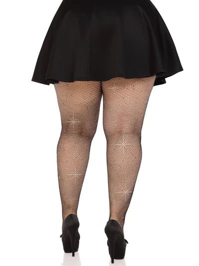 Rhinestone Fishnet Plus Size Tights