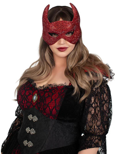 Rhinestone Devil Mask RED