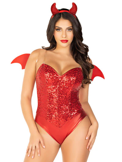 Devil Kit - Includes: Rhinestone Devil Wings & Horn Headband RED