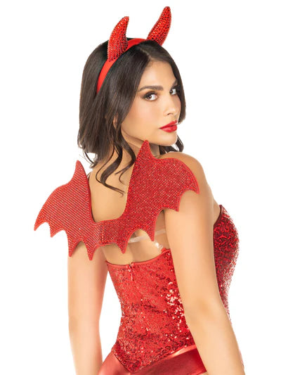 Devil Kit - Includes: Rhinestone Devil Wings & Horn Headband RED