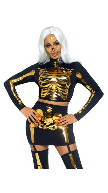 Golden Skeleton Crop Top and Skirt