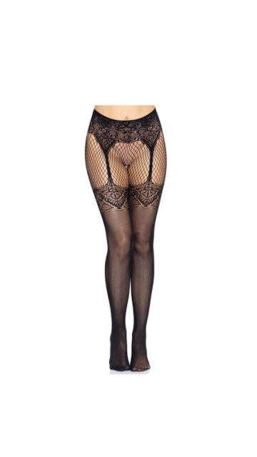 Faux Garter Belt Fishnet Tights