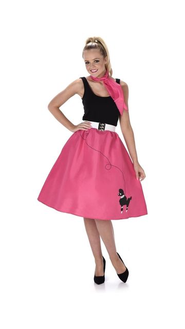 50S STYLE DARK PINK POODLE SKIRT AND NECKTIE WOMEN'S COSTUME