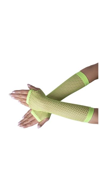 ADULT'S LONG NEON GREEN FISHNET GLOVES