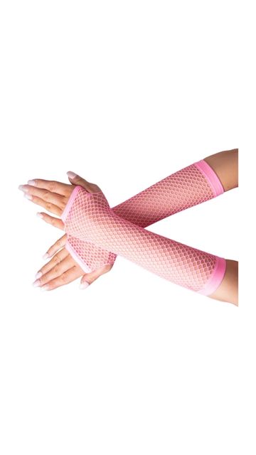ADULT'S LONG NEON PINK FISHNET GLOVES