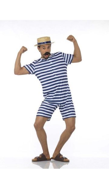 BLUE STRIPED OLD TIME 20S BATHING SUIT MEN'S COSTUME
