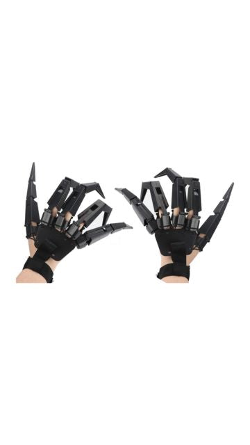 BLACK ARTICULATING FINGER GLOVES PAIR COSTUME ACCESSORY