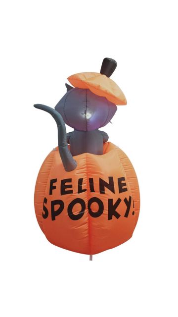 Tall Animated Kitty Cat on Pumpkin Inflatable for Halloween (5 ft)