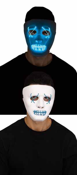 Illuminated White Mask with Blue String