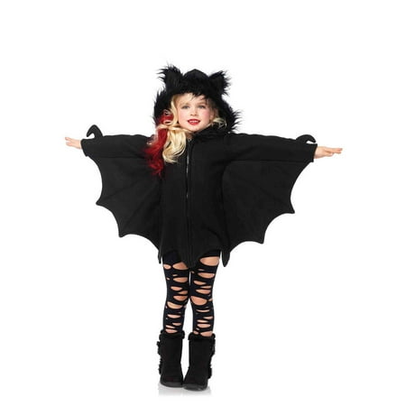 Cozy Bat Zipper Front Fleece Dress W/ Furry Ear Hood