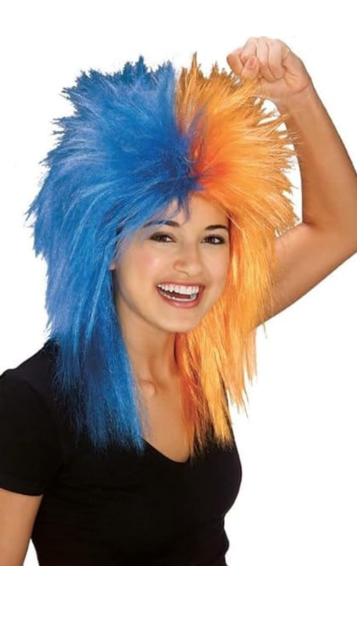 Sports fan wig orange and blue