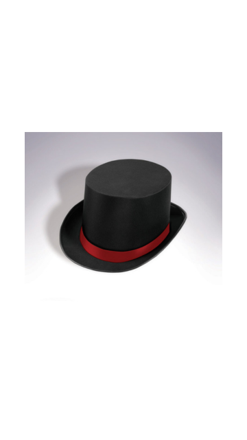 Black Satin Top Hat W/ Red Band