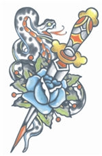 Vintage Snake and Dagger Temporary Tattoo