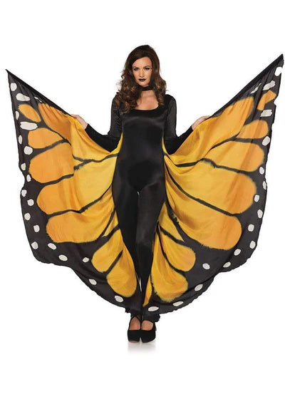 Festival Butterfly Wing Halter Cape w/ Wrist Straps & Support Sticks ORANGE/BLACK