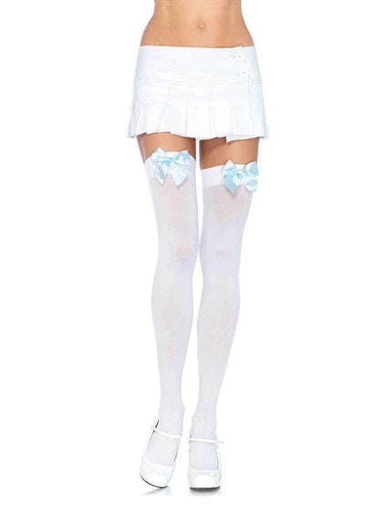 Nylon Over The Knee w/ Bow WHITE/LIGHT BLUE