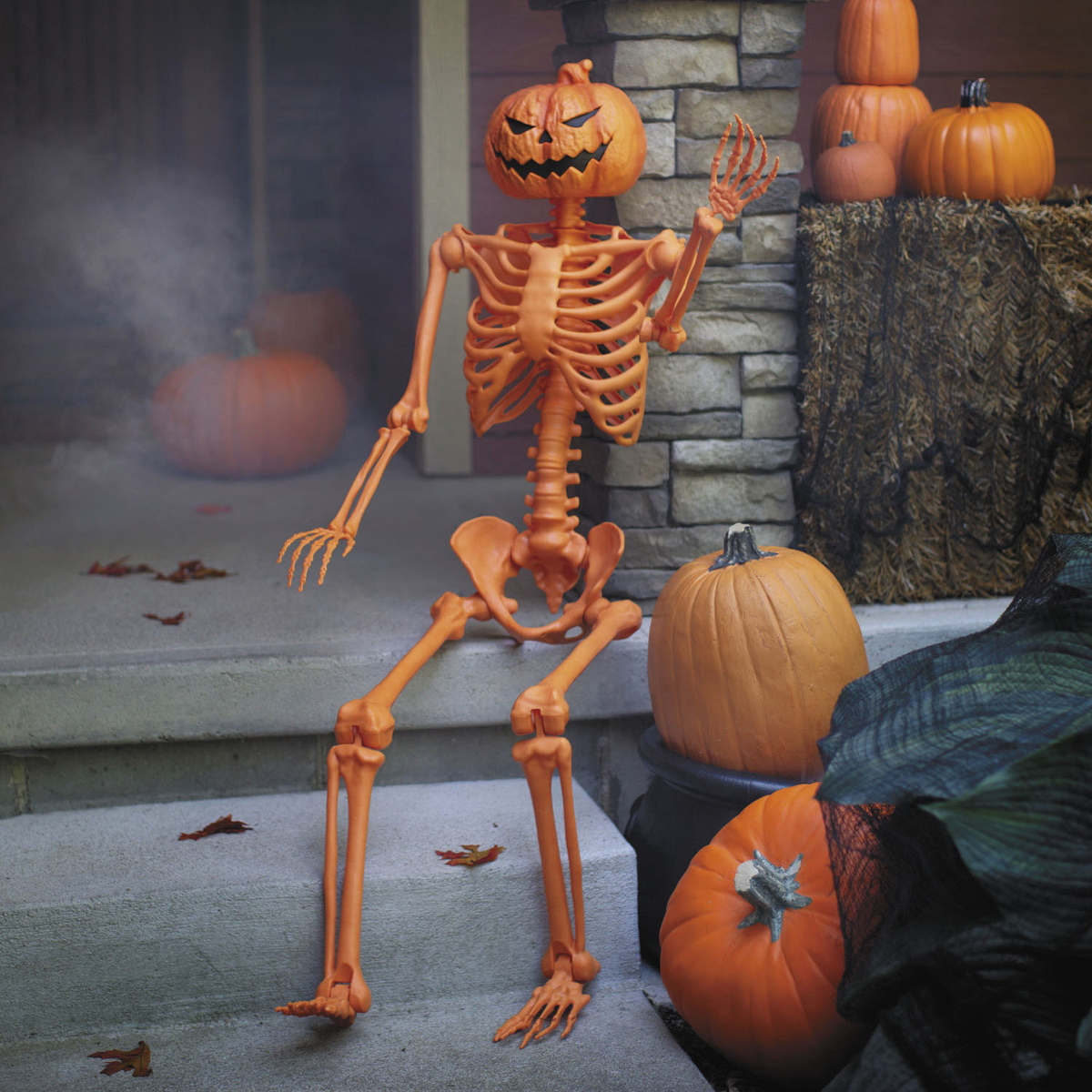 Poseable Pumpkin Skeleton Decor