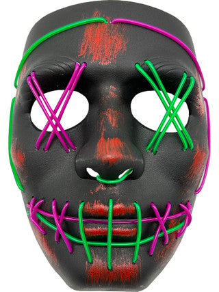 HEAVY CROSS HATCH MASK 2-COLOR URPLE GREEN PARTY WIRE EL LIGHT UP