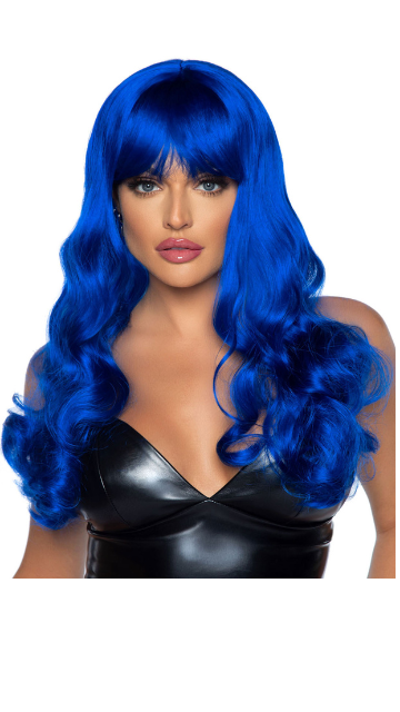 24" Blue Misfit Wavy Wig with Bangs - SoulofHalloween