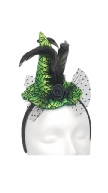 Mini Lime Green Web Witch Hat Headband - SoulofHalloween