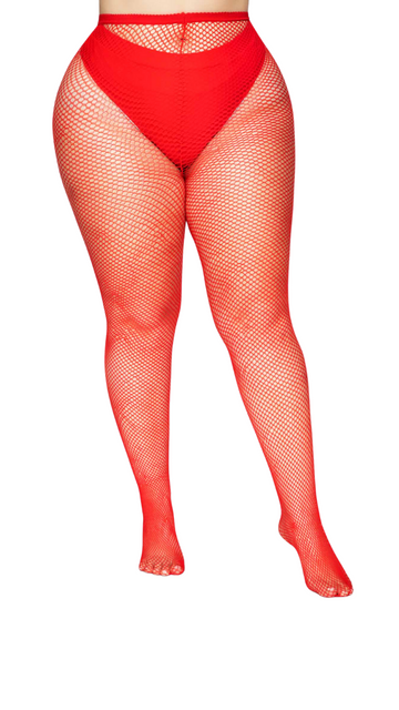 Risa Plus Nylon Fishnet Red Tights - SoulofHalloween