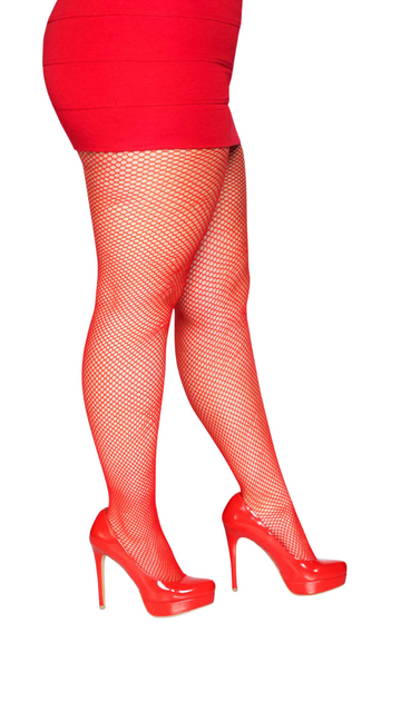 Risa Plus Nylon Fishnet Red Tights - SoulofHalloween